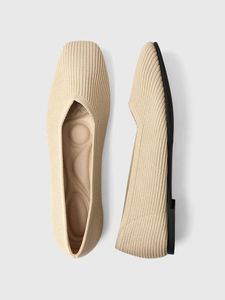 Breathable Stretch Knit Arch Support Insole Spacious Square Toe Shallow Shoes