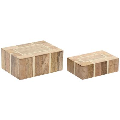 Doos-Juwelenkistje Home ESPRIT Wit Natuurlijk Hars Mangohout 18 x 13 x 7,5 cm (2 Onderdelen)