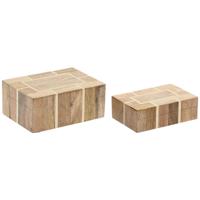 Doos-Juwelenkistje Home ESPRIT Wit Natuurlijk Hars Mangohout 18 x 13 x 7,5 cm (2 Onderdelen)