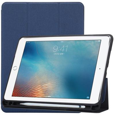 Doek textuur patroon Case voor iPad 9 7 (2018) & iPad 9 7 inch (2017) met drie-opvouwbare houder & Pensleuven (blauw)