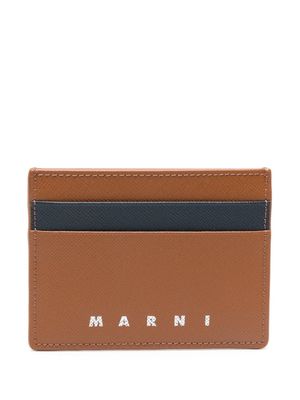 Marni porte-cartes en cuir à logo embossé - Marron