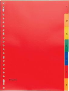 Pergamy tabbladen, ft A4, 23-gaatsperforatie, PP, geassorteerde kleuren, set 1-7