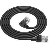 ACT Zwarte 1 meter U/FTP CAT6A LSZH Slimline patchkabel met RJ45 connectoren recht naar 90° haaks l