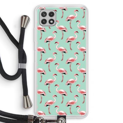 Flamingoprint groen: Samsung Galaxy A22 4G Transparant Hoesje met koord