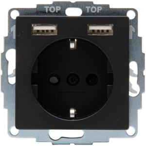 KOPP - Wandcontactdoos - Athenis HK07 - Inbouw - 1-voudig Stopcontact - 2-voudig USB Aansluiting - Randaarde - Kinderbeveiliging - Mat Zwart