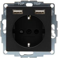 KOPP - Wandcontactdoos - Athenis HK07 - Inbouw - 1-voudig Stopcontact - 2-voudig USB Aansluiting - Randaarde - Kinderbeveiliging - Mat Zwart