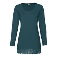 Longshirt met kant van bio-katoen, smaragd Maat: 46