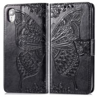 Butterfly Love bloemen reliëf horizontale Flip lederen case voor iPhone XR met houder & kaartsleuven & portemonnee & Lanyard (zwart)
