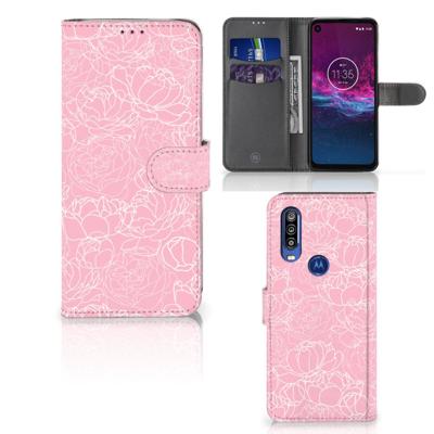 Motorola One Action Hoesje White Flowers