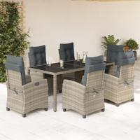 7-delige Tuinset met kussens poly rattan grijs