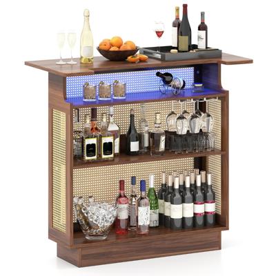 Barmafel Met Opbergruimte Keukeneilandtafel Met Ledverlichting En Rotan Blad