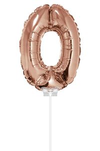 Folieballon Cijfer '0' Rose Goud 40cm met stokje