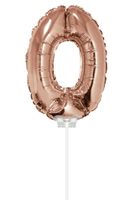Folieballon Cijfer '0' Rose Goud 40cm met stokje - thumbnail