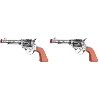 Boland Pistool/revolver - 2x - zilver - 20 cm - kunststof - western thema - verkleedaccessoire