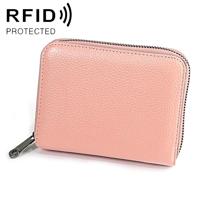 KB195 rits koeienhuid lederen dubbele rij orgel vorm meerdere kaartsleuven anti-magnetische RFID portemonnee Clutch tas voor dames (roze)