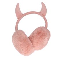 Roze pluche duivel oorwarmers voor kinderen   - - thumbnail