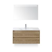 Dante Badmeubelset 100 cm - Natuur Eiken - Keramische Wastafel Wit Enjoy - met Sence Spiegel