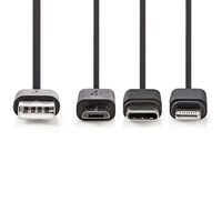 Nedis 3-in-1-Kabel | USB 2.0 | USB-A Male | Apple Lightning 8-Pins / USB Micro-B Male / USB-C Male | 480 Mbps | 1.00 m | Vernikkeld | Rond | PVC | - thumbnail