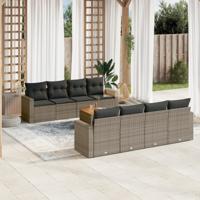 9-delige Loungeset met kussens poly rattan grijs