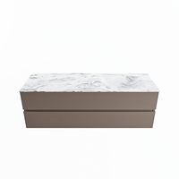 MONDIAZ VICA-DLUX 150cm badmeubel onderkast Smoke 2 lades. Inbouw wastafel CLOUD rechts 1 kraangat, kleur Glace.
