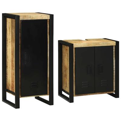 Badkamermeubelset met opslag 2 pcs Bruin Massief Mango Hout