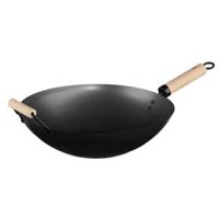 5Five Wok/hapjes/bak pan - Professional - met anti aanbak laag - metaal/hout - D35 x H16 cm