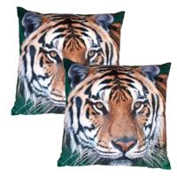 Ravensden Sierkussen - 2x - tijger print - 40 x 40 cm - met rits - polyester - jungle thema