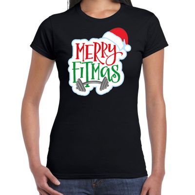 Merry fitmas Kerstshirt / outfit zwart voor dames Merry fitmas Kerstshirt / outfit zwart voor dames