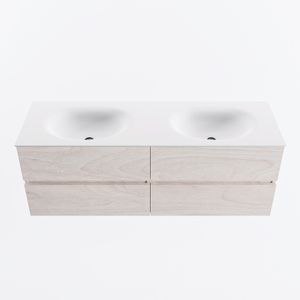 MONDIAZ VICA 140cm badmeubel onderkast Underlayment 4 lades. Wastafel MOON dubbel 2 kraangaten, kleur Talc.