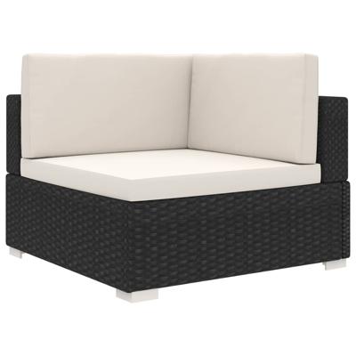 Hoekbank 1 st met kussens poly rattan zwart