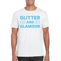 Bellatio Decorations Verkleed T-shirt heren - glitter and glamour - wit - blauw glitter - carnaval 2XL  -