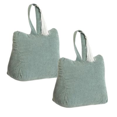 Deurstopper Rib - 2x - met kwast - mintgroen - polyester - 15 x 8 x 14 cm - 1 kg