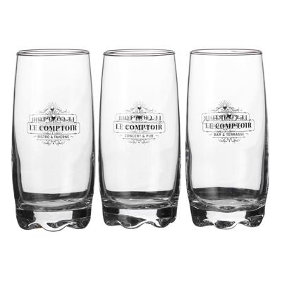 Urban Living longdrinkglazen Comptoir - gedecoreerd glas - 3x stuks - 390 ml