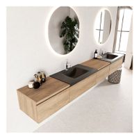 Mondiaz Bukla 280cm badmeubel met module 60 rechts kleur washed oak 4 lades met dubbele wastafel 2 kraangaten kleur urban
