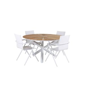 Mexico tuinmeubelset tafel Ø140cm en 4 stoel Alina wit, naturel.