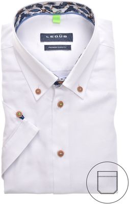 Ledȗb Heren Overhemd Korte Mouwen Spierwit Print Contrast Slim Fit