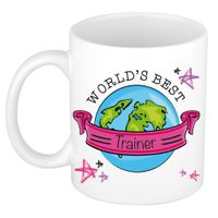 Cadeau koffie/thee mok voor trainer/coach - beste trainer - roze - 300 ml - thumbnail