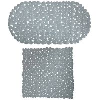 MSV Douche/bad anti-slip matten set badkamer - pvc - 2x stuks - grijs - 2 formaten - Badmatjes