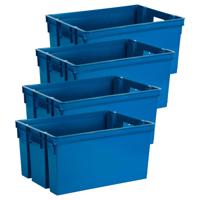 EDA Opbergbox/opbergkrat 50 L - 4x - blauw - kunststof - 56 x 41 x 29 - stapelbaar/nestbaar - Opbergbox - thumbnail