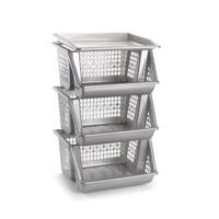 Opberg kratten/manden/organizers - 3 lagen/vakken - 39 x 32 x 62 cm - kunststof - zilver