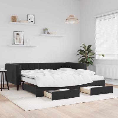 Slaapbank met onderschuifbed en lades 100x200 cm fluweel zwart