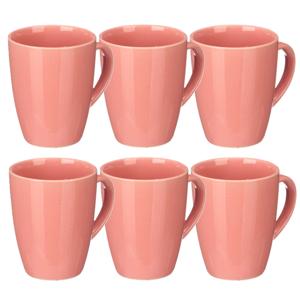 Vessia Design koffie mokken/bekers met oor - 6x stuks - roze - keramiek - 330 ml