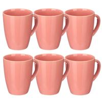 Vessia Design koffie mokken/bekers met oor - 6x stuks - roze - keramiek - 330 ml