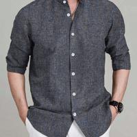 Bon&Bon Men's Stand Collar Long Sleeve Shirt - Dark Grey Casual Top Dark Grey / S