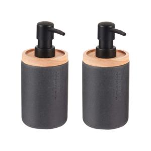 Luxe zeeppompje/dispenser Lotions - 2x - mat zwart - polyresin - 18 x 8 cm - 300 ml