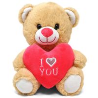 Licht bruine pluche knuffelbeer/teddybeer met I love you hartje 30 cm   -