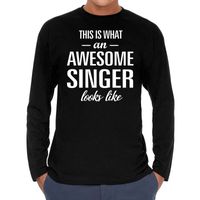 Awesome singer / zanger cadeau t-shirt long sleeves zwart heren
