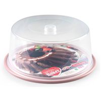 Ronde taart/gebak bewaardoos transparant 32 x 15 cm met roze bodem - Taartplateaus - thumbnail