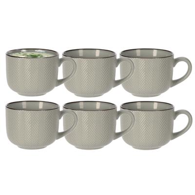 Soepkom Fishbone - 6x - lichtgroen - 12 x 9 cm - keramiek - kommetjes met oor - 560 ml Soepkom Fishbone - 6x - lichtgroen - 12 x 9 cm - keramiek - kommetjes met oor - 560 ml