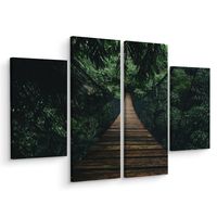 Schilderij - Houten hangbrug in het bos, 4 luik, premium print - thumbnail